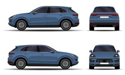 realistic SUV car. front view; side view; back view.