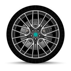 sport car wheel. tire with brake system