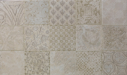 ceramic kitchen tile for floor, vintage abstract geometric mosaic pattern - obrazy, fototapety, plakaty