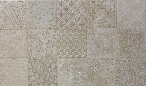 ceramic kitchen tile for floor, vintage abstract geometric mosaic pattern