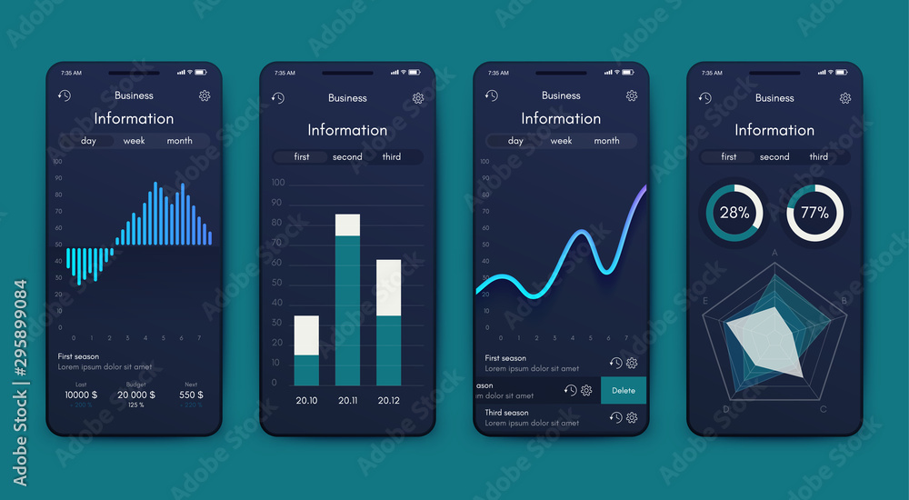 Poster different ui, ux, gui screens and flat web icons for mobile apps