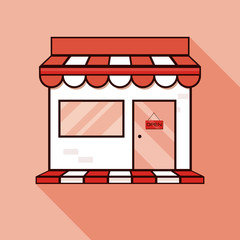 Obraz premium Red shop icon, showcase. Vector illustration with shadow.Store sign illustration. Red icon with flat style shadow path.