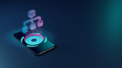 3D rendering neon holographic phone symbol of sitemap icon on dark background - obrazy, fototapety, plakaty