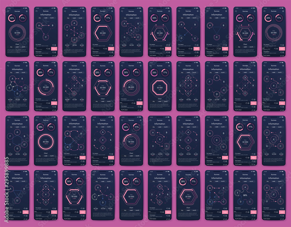 Poster different ui, ux, gui screens and flat web icons for mobile apps
