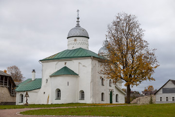 Fototapeta na wymiar Nicholas cathedral in Izborsk. Izborsk is a rural locality (village) in Pechorsky District of Pskov Oblast, Russia. It contains one of the most ancient and impressive fortresses of Western Russia.