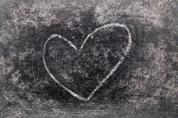 White color chalk hand drawing in heart shape on blackboard background