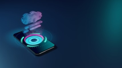 3D rendering neon holographic phone symbol of smog icon on dark background