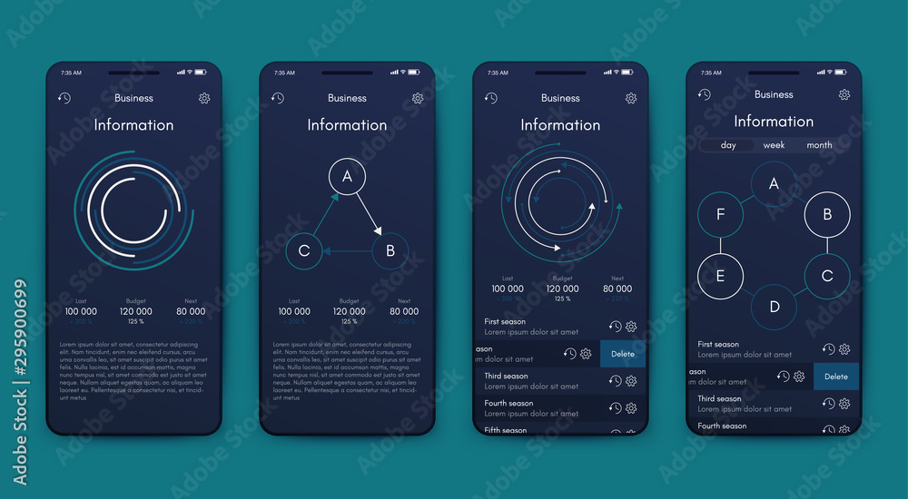 Poster different ui, ux, gui screens and flat web icons for mobile apps