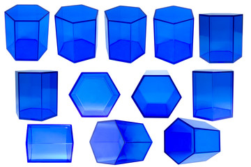 Obraz na płótnie Canvas Blue plastic hexagon in different angles.
