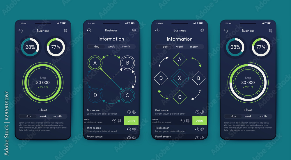 Poster different ui, ux, gui screens and flat web icons for mobile apps