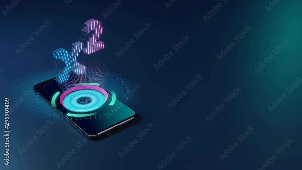 Poster 3d rendering neon holographic phone symbol of superscript icon on dark background