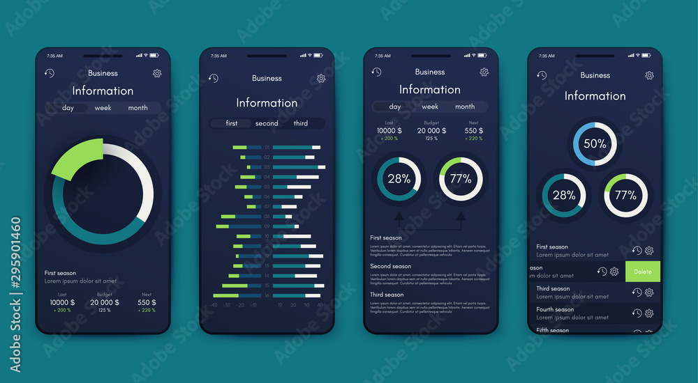 Poster different ui, ux, gui screens and flat web icons for mobile apps