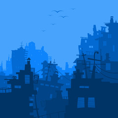 cartoon blue city background with different houses