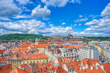 Fototapeta na wymiar An aerial view of Prague, Czech Republic and Prague Castle on a sunny day.