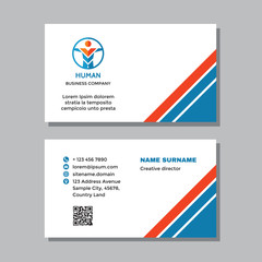 Business visit card template with logo - concept design. Abstract human branding. Sport fitness sign. Vector illustration. 