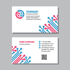 Fototapeta na wymiar Business visit card template with logo - concept design. Network computer digital technology branding. Vector illustration. 