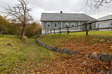 Panorama of the street of Izborsk. Izborsk is a rural locality (village) in Pechorsky District of...