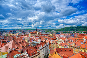 Fototapeta na wymiar An aerial view of Prague, Czech Republic on a sunny day.