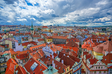Fototapeta na wymiar An aerial view of Prague, Czech Republic on a sunny day.