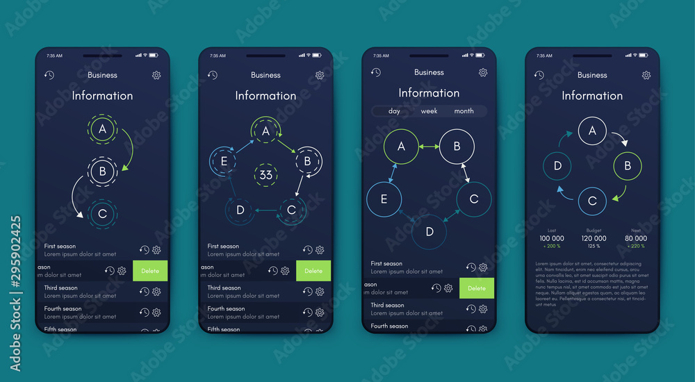 Poster different ui, ux, gui screens and flat web icons for mobile apps