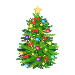 christmas tree and decoration cartoon version,vector illustration