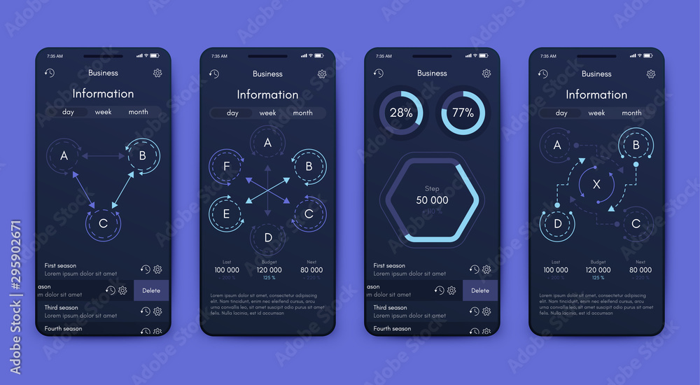 Poster different ui, ux, gui screens and flat web icons for mobile apps