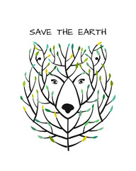 Bear face made from tree, save the earth concept, Sketch for your design