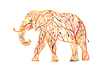 Elephant shape made from tree leaves. Save the earth. Vector design