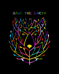 Bear face made from tree, save the earth concept, Sketch for your design