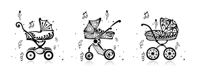 Baby carriages, ornate silhouette for your design