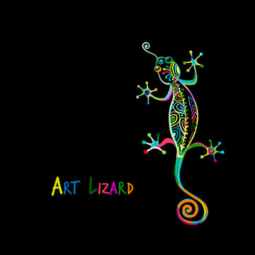 Ornate lizard colorful isolated on black for your design