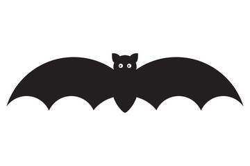 Dark silhouette of bat with open wings. One of Halloween holiday symbol on white background