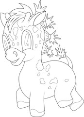 Vector image of a small giraffe in lines for coloring
