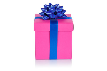 Christmas present birthday gift pink box ribbon isolated on white