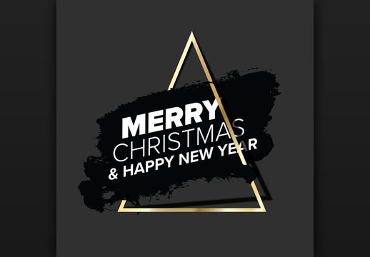 Minimalist Geometric Christmas Card Layout with Gold Accent