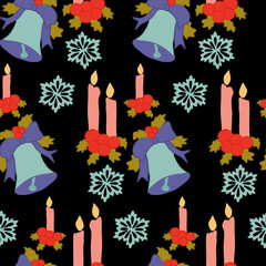 Christmas candles and bells in a seamless pattern design
