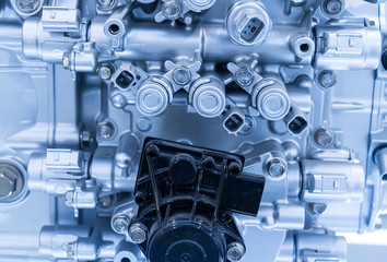 Fototapeta premium Metallic background of car suspension and gear