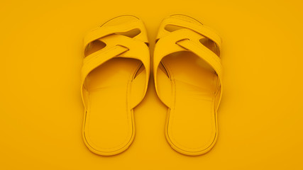 Flip flops isolated on yellow background. 3d illustration. Summer concept