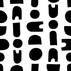 Modern seamless black and white pattern. Abstract and geometric shapes. Hand drawn background .