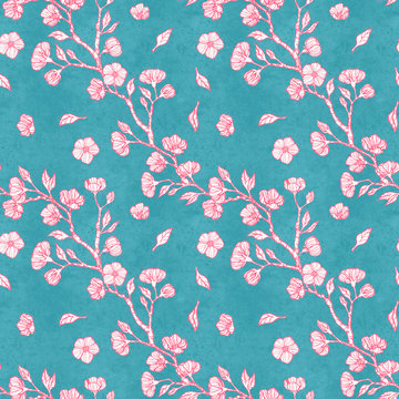 Seamless pattern of beautiful flowers for background, wallpaper, fabric, gift paper design. Botanical illustration