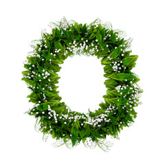 Letter O made of flowers and grass isolated on white. 3d illustration