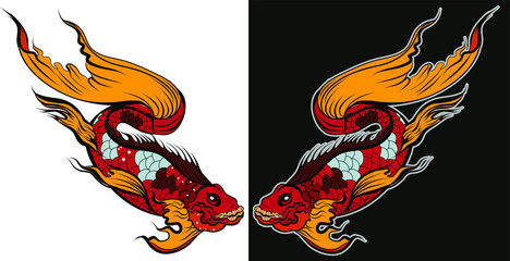 beautiful fish vector.Thai beta fish with cherry blossom vector.Sakura flower with Fighting fish coloring book. 