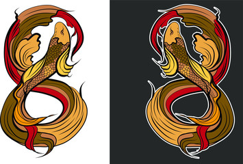 beautiful fish vector.Thai beta fish with cherry blossom vector.Sakura flower with Fighting fish coloring book. 