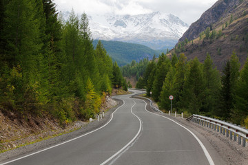 Asphalt road leading to the mountains.