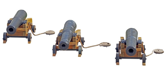 Old ship cannons on white background