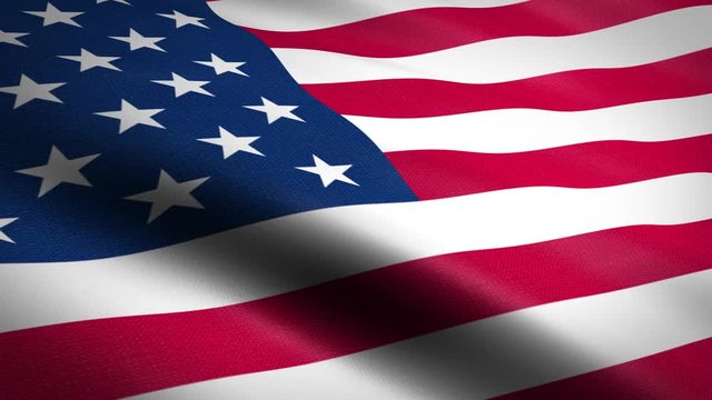 American Flag waving with highly detailed fabric texture seamless loop video . Realistic High Quality Render. United States flag loopable background. 1080p 60 fps