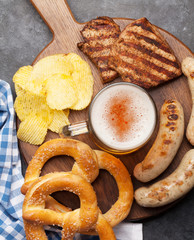 Oktoberfest set. Pretzels, sausages and lager beer
