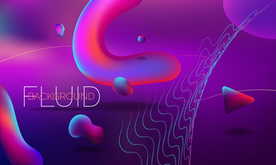 Modern colorful flow poster. Wave Liquid shape on dark pink color background.