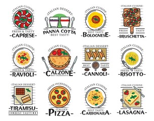 Naklejka premium Pizza, pasta, spaghetti and lasagna. Italian food