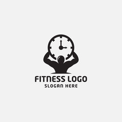 fitness logo design template. human, clock, - vector